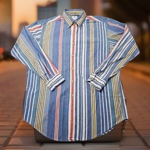 Vintage Brooks Brothers Men's Sport Shirt, Sz M Blue Red Yellow White Striped